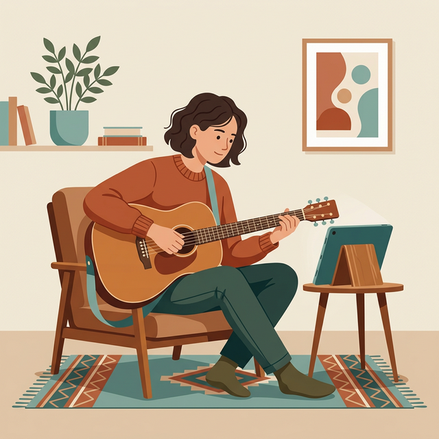 A person playing guitar and using the app